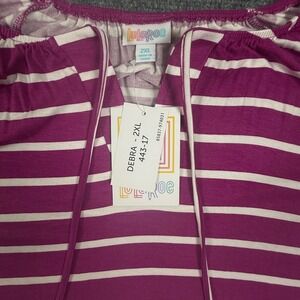 Pheasant Striped Top 3/4 Sleeve Lightweight Blouse Pink White 2XL LuLaRoe Debra